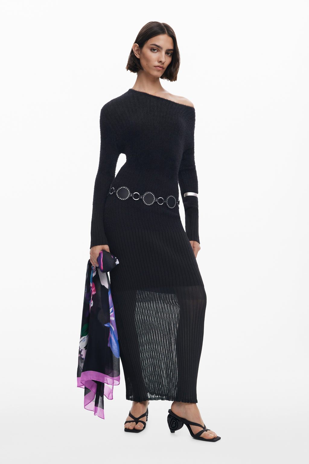 Rectangular floral scarf