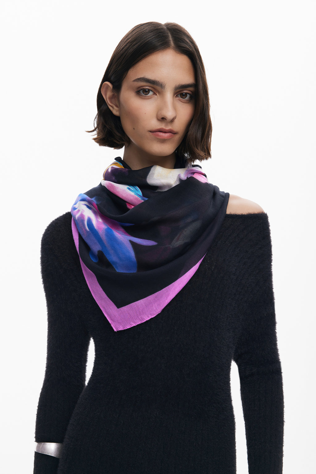 Rectangular floral scarf