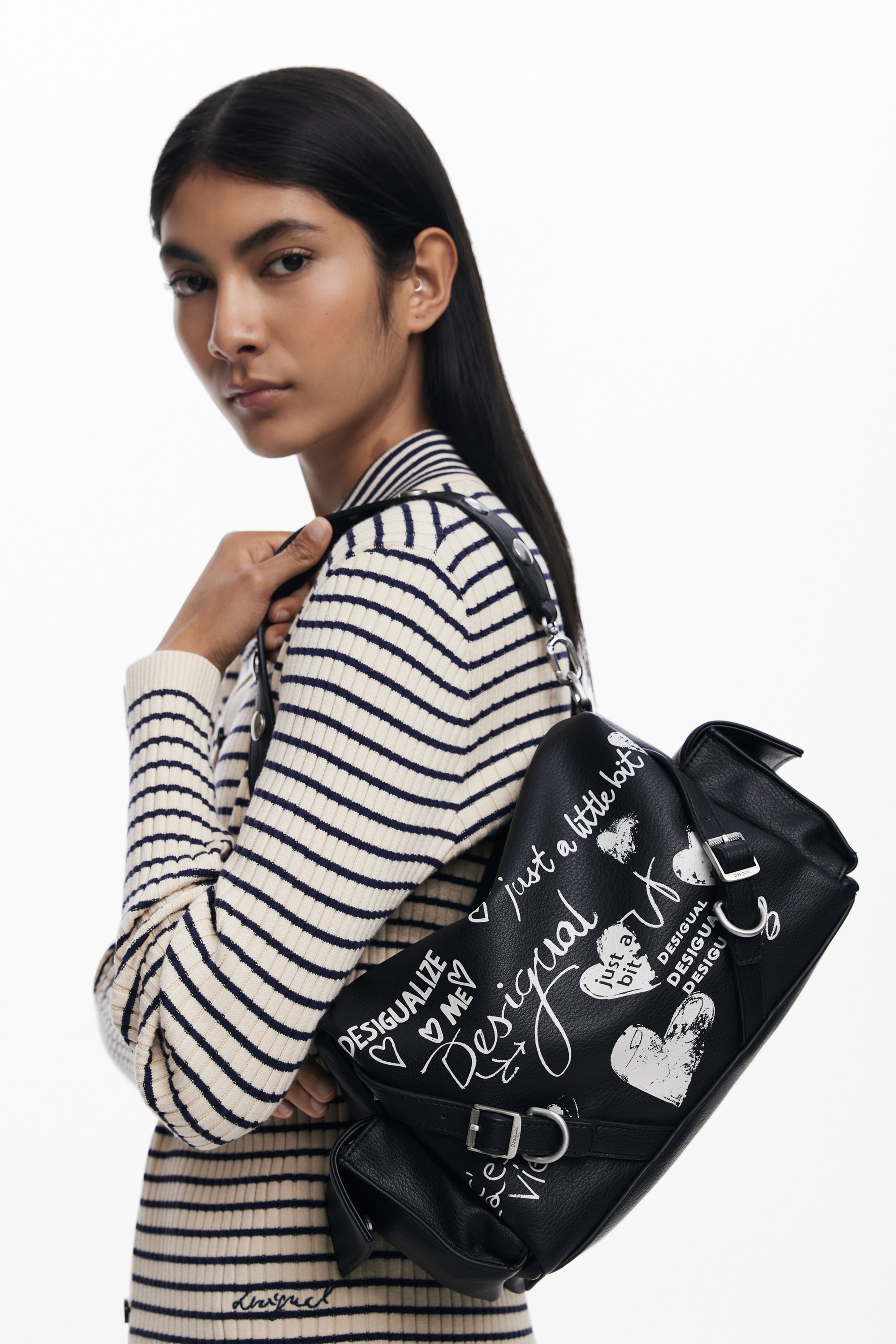 faux leather bowling bag with letters