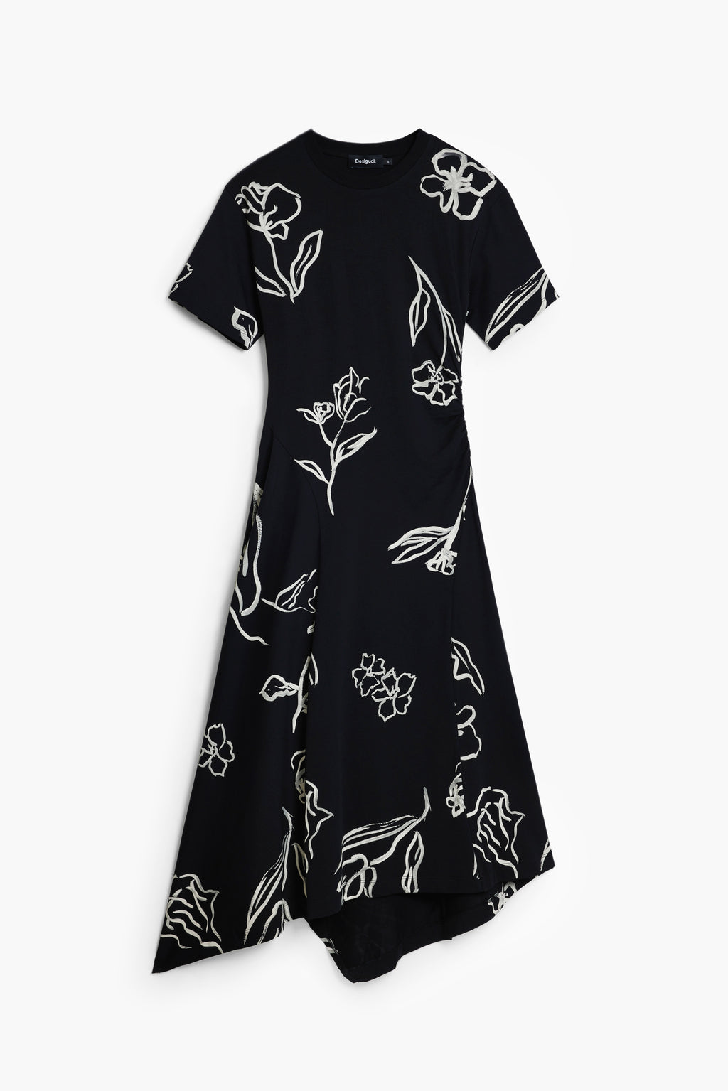Asymmetric dress with floral strokes