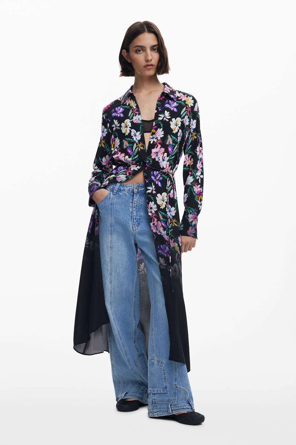 Gradient floral shirt dress