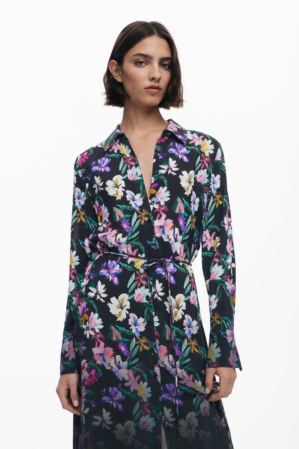 Gradient floral shirt dress