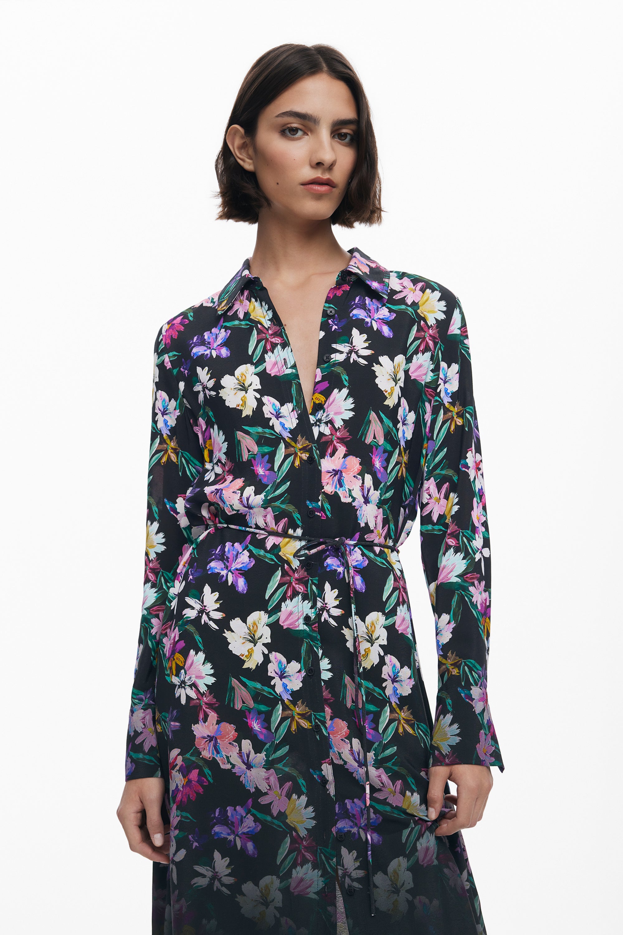 Gradient floral shirt dress