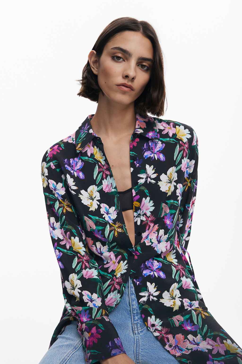 Gradient floral shirt dress