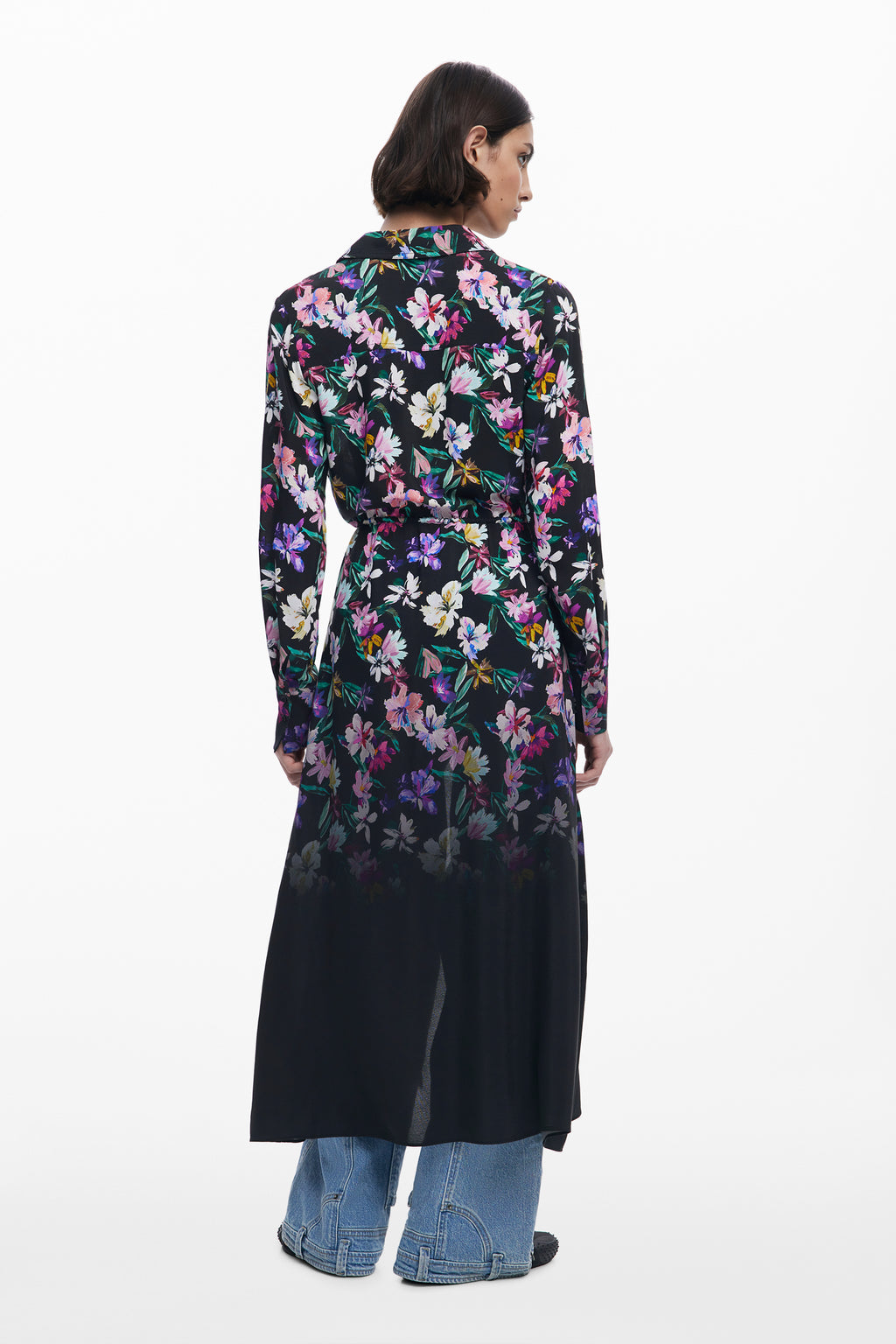 Gradient floral shirt dress