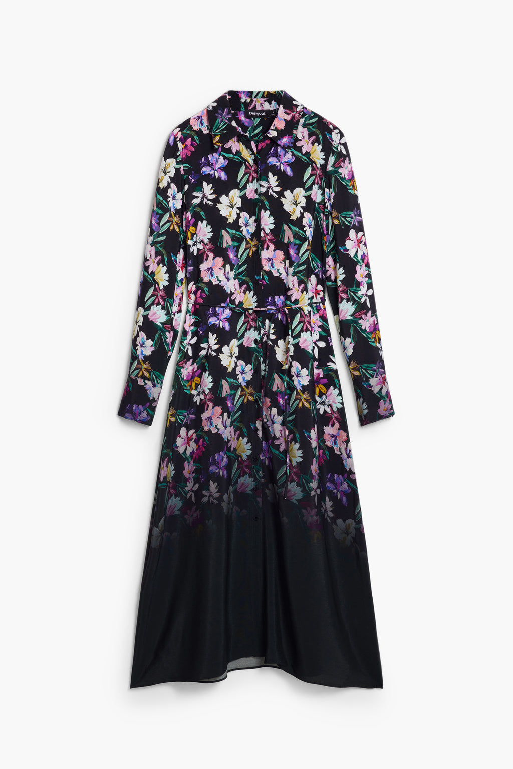 Gradient floral shirt dress