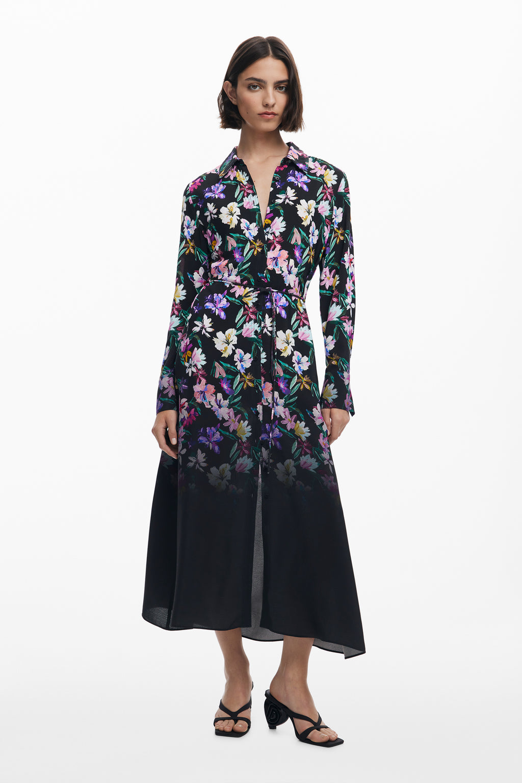 Gradient floral shirt dress