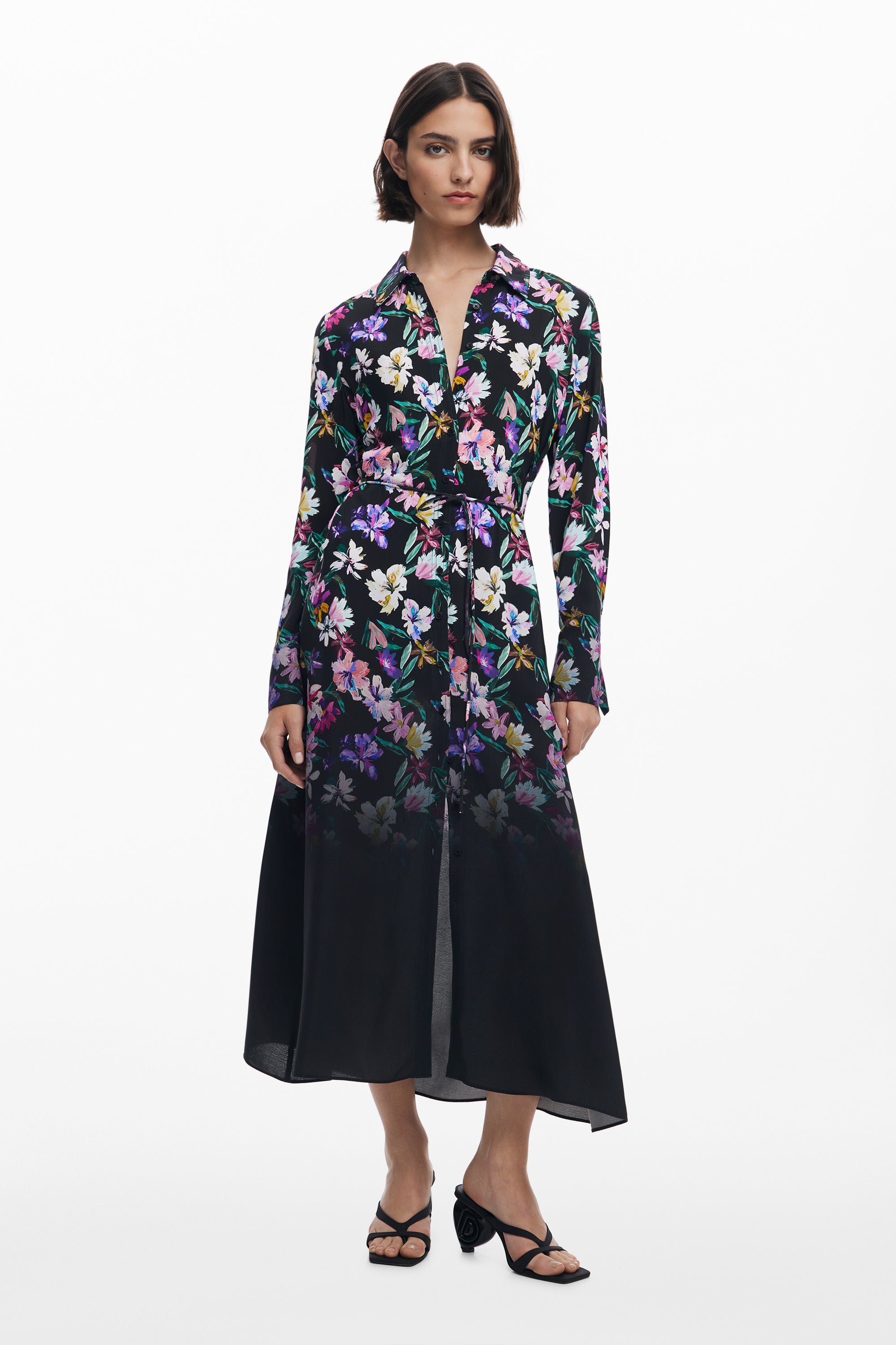 Gradient floral shirt dress
